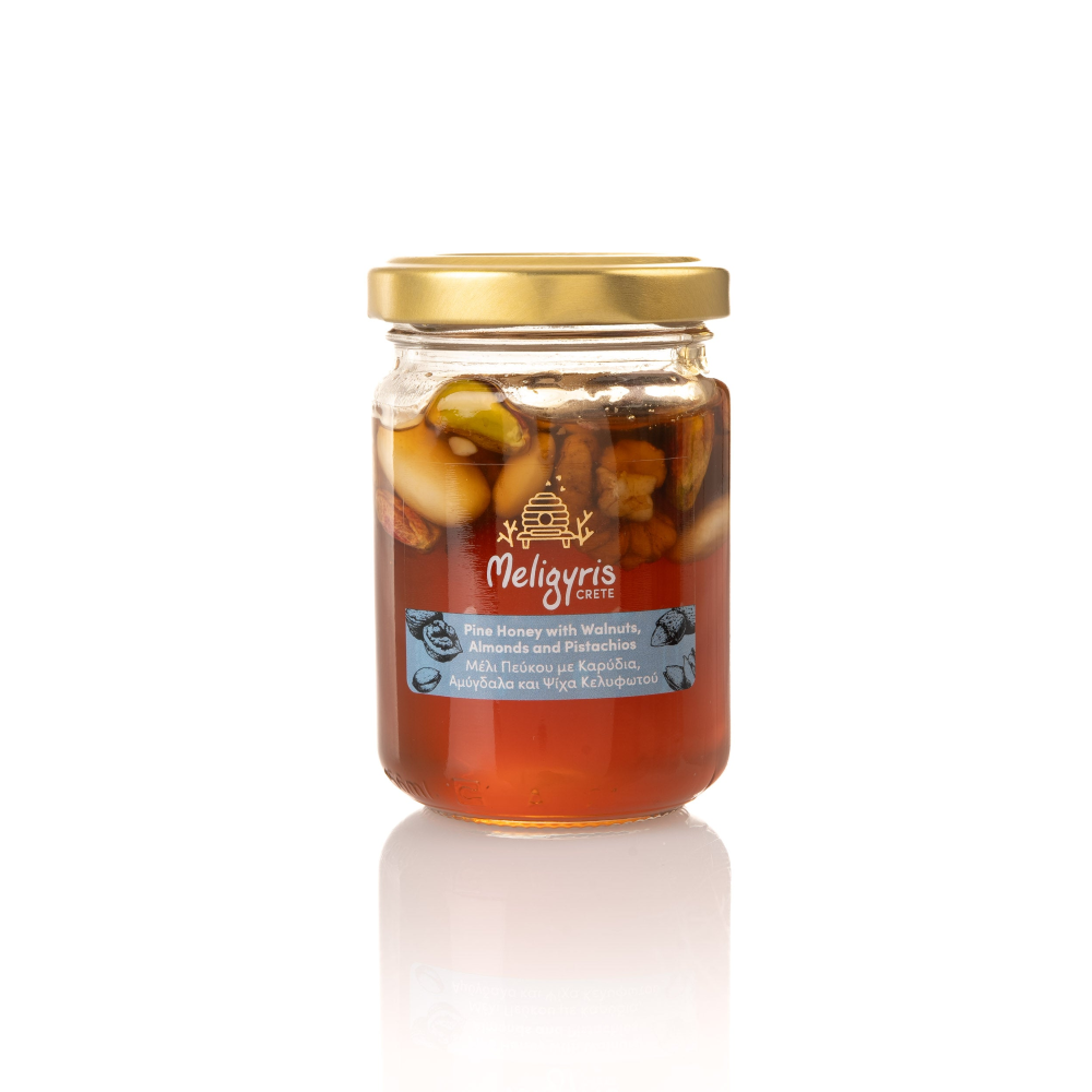 Pinienhonig mit Walnüssen, Mandeln und Pistazien "Meligyris" 150g