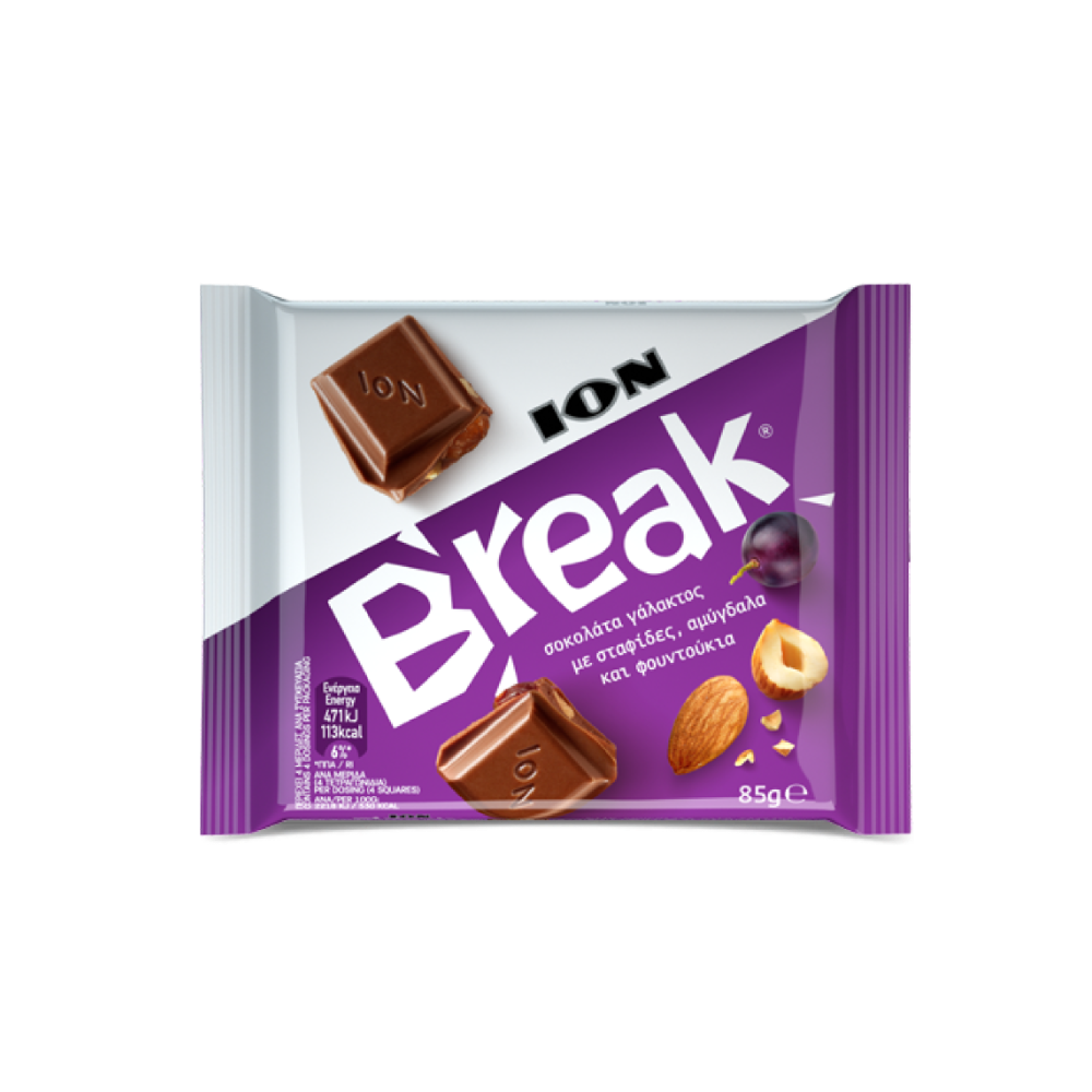 Milchschokolade mit Rosinen, Mandeln & Haselnüssen "ION Break" 85g