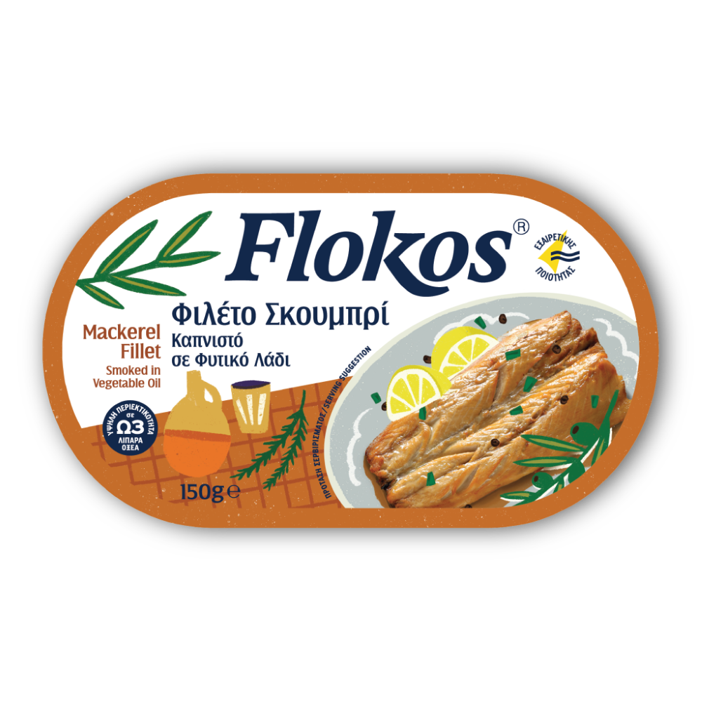Makrelenfilet geräuchert in Pflanzenöl "FLOKOS" 150g