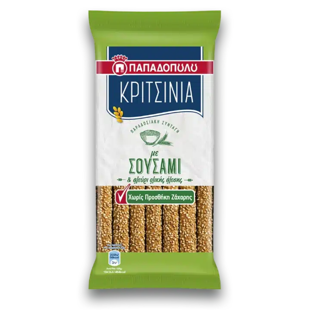 Brotstangen (Kritsinia) Vollkorn mit Sesam ohne Zuckerzusatz "Papadopoulou" 170g